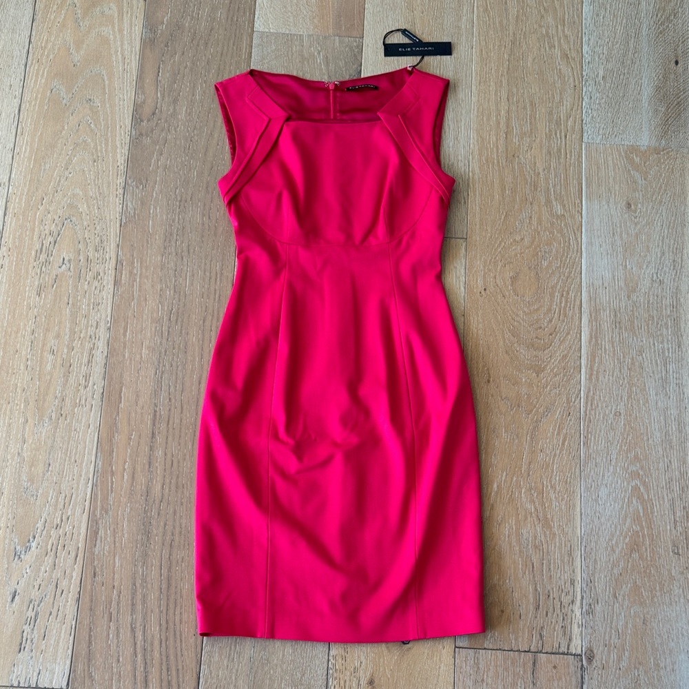 Elie Tahari Evette Sheath Dress Tulip Red Sleeveless Size 0 NWT